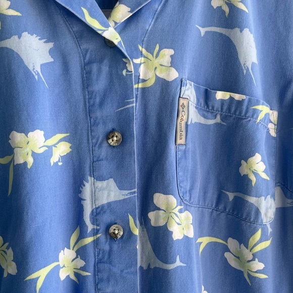 COLUMBIA Button Down Hawaiian Short Sleeve Shirt Women’s Large - Picture 3 of 9